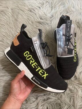 GORE-TEX Black Knit Slip-On Sneakers with Neon Yellow Logo